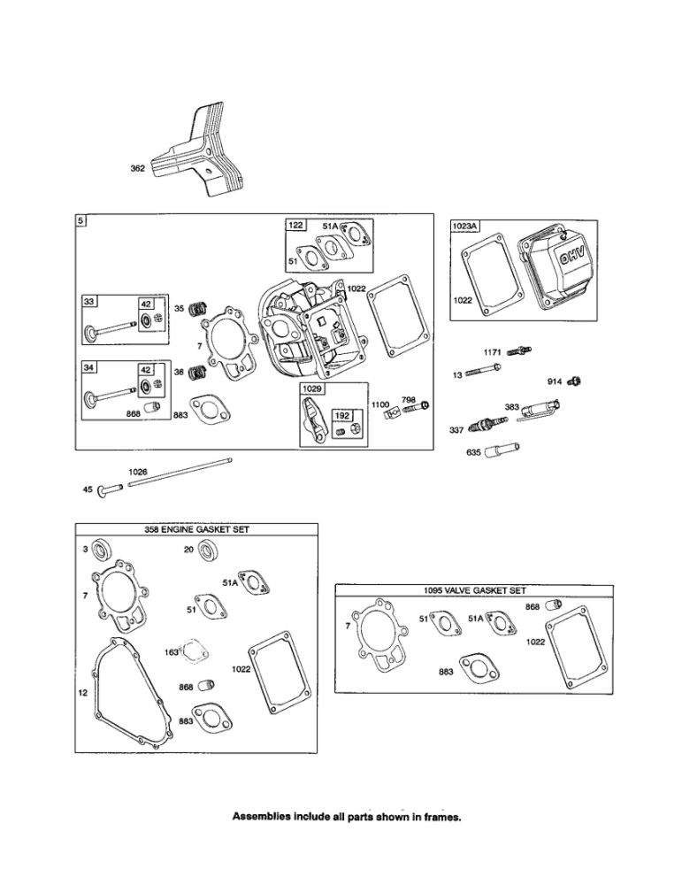 Head-Cylinder/Gasket Sets Diagram and Parts List for 20P400 0015-0019 Briggs and Stratton Engine